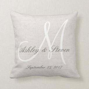 Rustic Linen Look with White Monogram Cushion