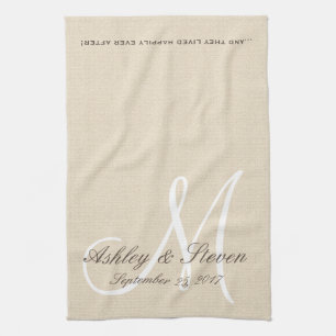 Rustic Linen Look with White Monogram Tea Towel