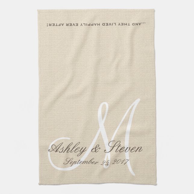 Rustic Linen Look with White Monogram Tea Towel (Vertical)