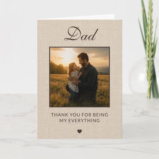 Rustic Linen Minimal Father’s Day Photo Card (Front)