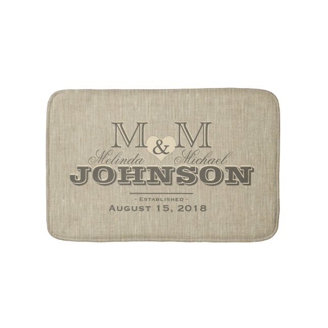 Rustic Linen Monogram Bath Mat (Front)