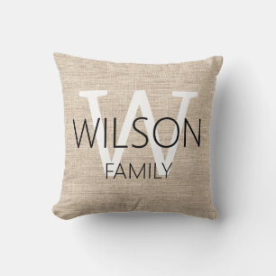 Rustic Linen Monogrammed Family Cushion