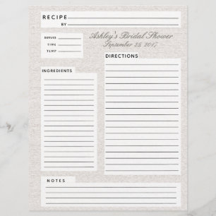 Rustic Linen Recipe Insert for Bridal Showers