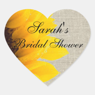 Rustic Linen Sunflower Bridal Shower Heart Sticker