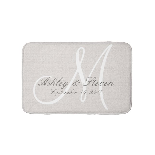 Rustic Linen Wedding Monogram Bath Mat (Front)
