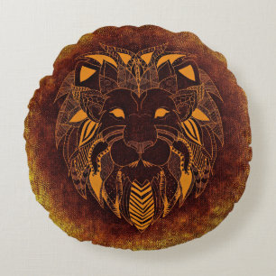 Rustic Lion Head Round Cushion