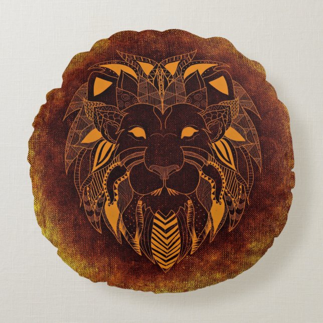 Rustic Lion Head Round Cushion (Front)