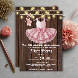 Rustic Little Ballerina Tutu Glitter Baby Shower Invitation