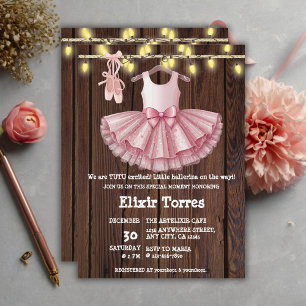 Rustic Little Ballerina Tutu Glitter Baby Shower Invitation