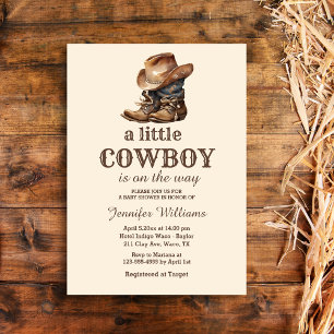 rustic little cowboy boots western baby shower  invitation