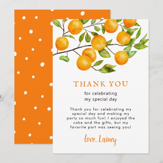 Rustic Little Cutie Birthday Party Thank You Card (Front/Back)