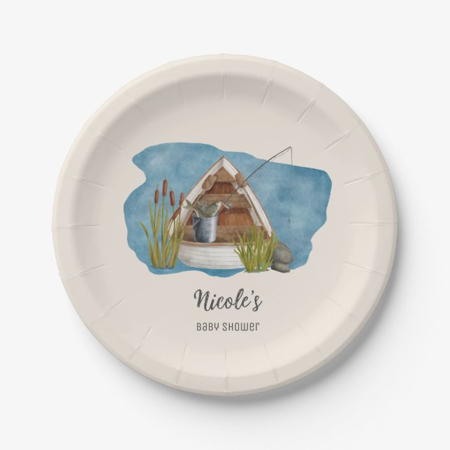 Rustic Little Fisherman Baby Shower Paper Plates (Front)