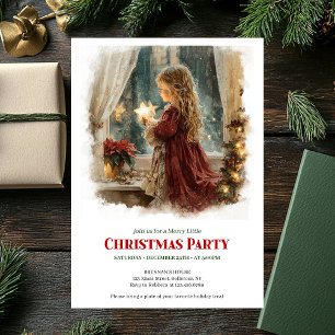 Rustic little girl holding shining star printable invitation