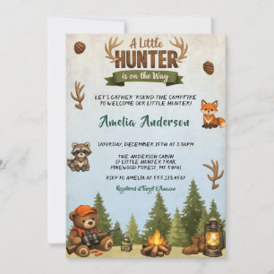 Rustic Little Hunter Woodland Forest Baby Shower Invitation