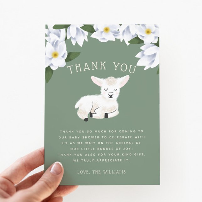 Rustic Little Lamb Floral Baby Shower Thank You Card (Creator Uploaded)