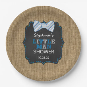 Rustic little man bow tie baby shower decor paper plate