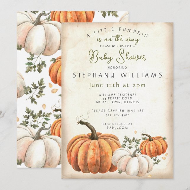 Rustic Little pumpkin baby shower Invitation (Front/Back)