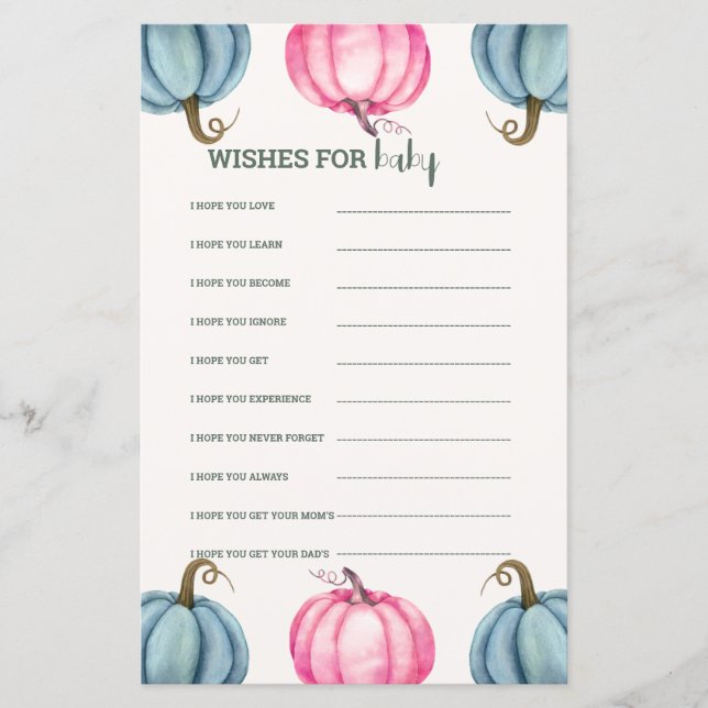 Rustic Little Pumpkin Baby Shower Wishes (Front)