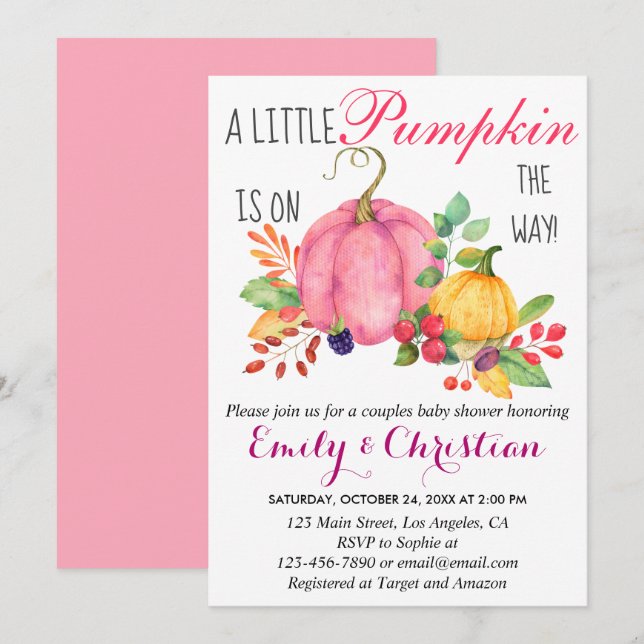 Rustic Little Pumpkin Fall Couples Baby Shower Invitation (Front/Back)