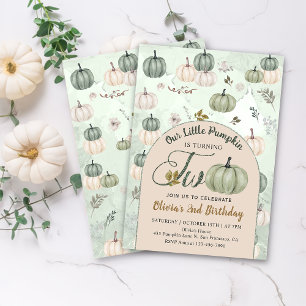 Rustic Little Pumpkin Fall Green 2nd Birthday Invitation