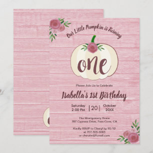Rustic Little Pumpkin Girl Pink 1st Birthday Party Invitation