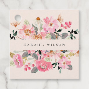 Rustic Lively Blush Pink Watercolor Floral Wedding Favour Tags