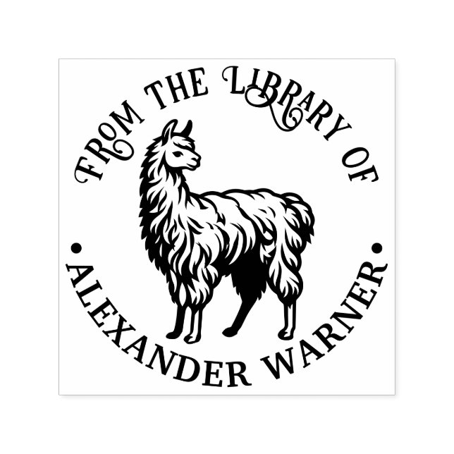 Rustic Llama #2 Round Library Book Name Self-inking Stamp (Design)