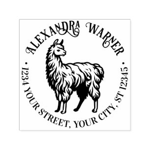 Rustic Llama #2 Round Name Return Address  Self-inking Stamp