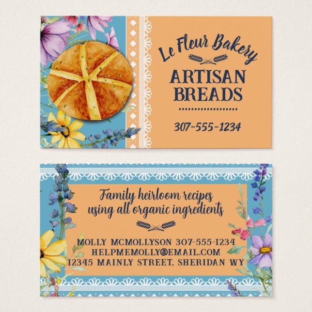 Rustic loaf of bread flowers lace baking bakery (Front & Back)