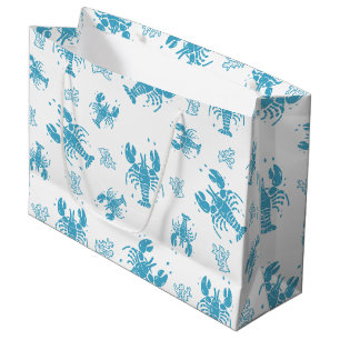 Rustic Lobster Nautical Block Print Pattern Large Gift Bag