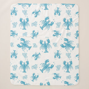 Rustic Lobster Nautical Block Print Pattern Sherpa Blanket