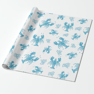 Rustic Lobster Nautical Block Print Pattern Wrapping Paper