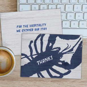 Rustic Lobster Navy Blue Wood Grain Thank You Card