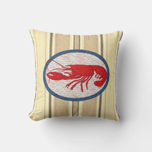 Rustic Lobster Vintage Red White Blue Nautical Cushion