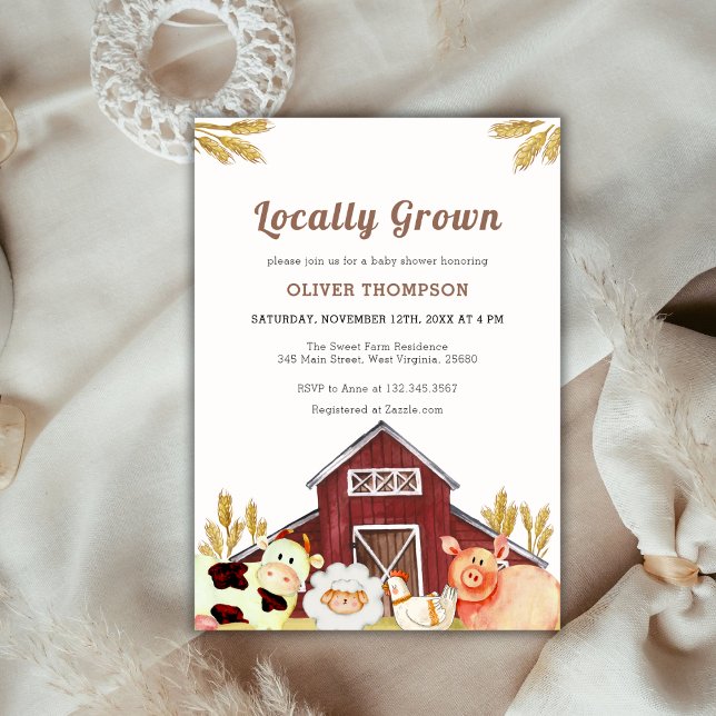 Rustic Locally Grown Farm Animals Baby Shower Invitation (Rustic Locally Grown Farm Animals Baby Shower Invitation)