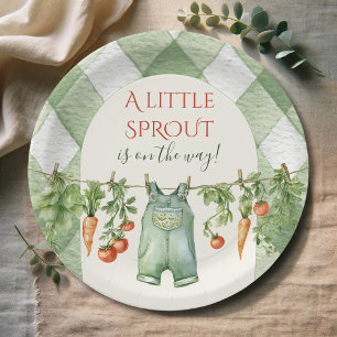 Rustic Locally Grown Neutral Sprout Baby Shower Paper Plate