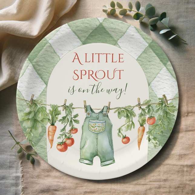 Rustic Locally Grown Neutral Sprout Baby Shower Paper Plate (Creator Uploaded)