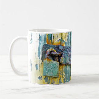 Rustic Lock Distressed Blue Barnwood Door Close Up Coffee Mug