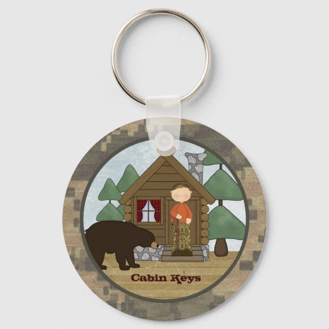 Rustic Lodge Camo Cabin Keys with Bear Key Ring (Front)