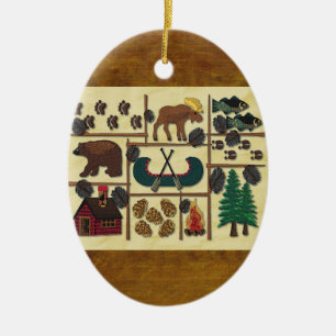 Rustic Lodge Country Cabin Christmas Ceramic Tree Decoration