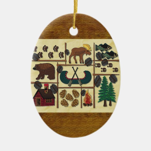 Rustic Lodge Country Cabin Christmas Ceramic Tree Decoration (Front)