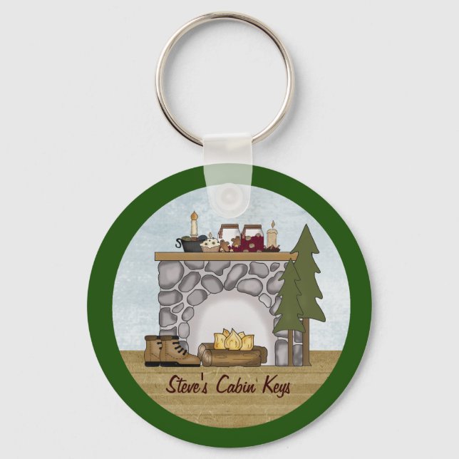 Rustic Lodge Country Cabin Keys with Custom Name Key Ring (Front)
