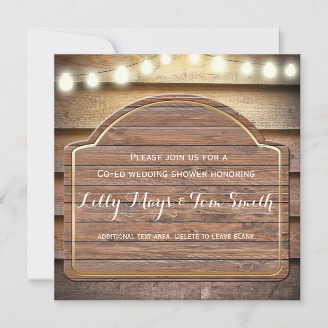 Rustic Lodge Wooden Wedding Shower Invitation (Front)