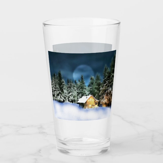 Rustic Log Cabin Full Moon Glass (Front)