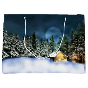 Rustic Log Cabin Full Moon Large Gift Bag