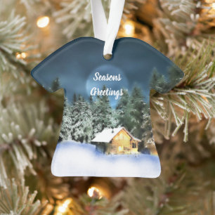 Rustic Log Cabin Full Moon Ornament