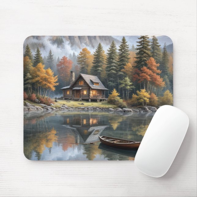 Rustic Log Cabin In the Mountains  Mouse Mat (With Mouse)