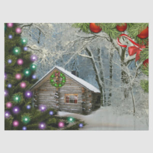 Rustic Log Cabin In The Wilderness Christmas Tissue Paper