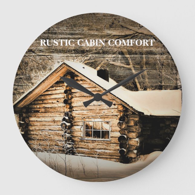Rustic Log Cabin In The Wilderness Large Clock (Front)