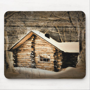 Rustic Log Cabin In The Wilderness Mouse Mat
